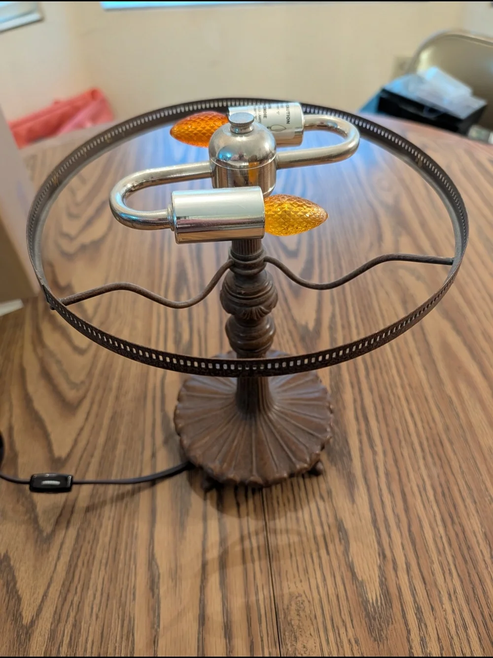 Vintage-Style Brown Table Lamp with Amber Bulb Accents